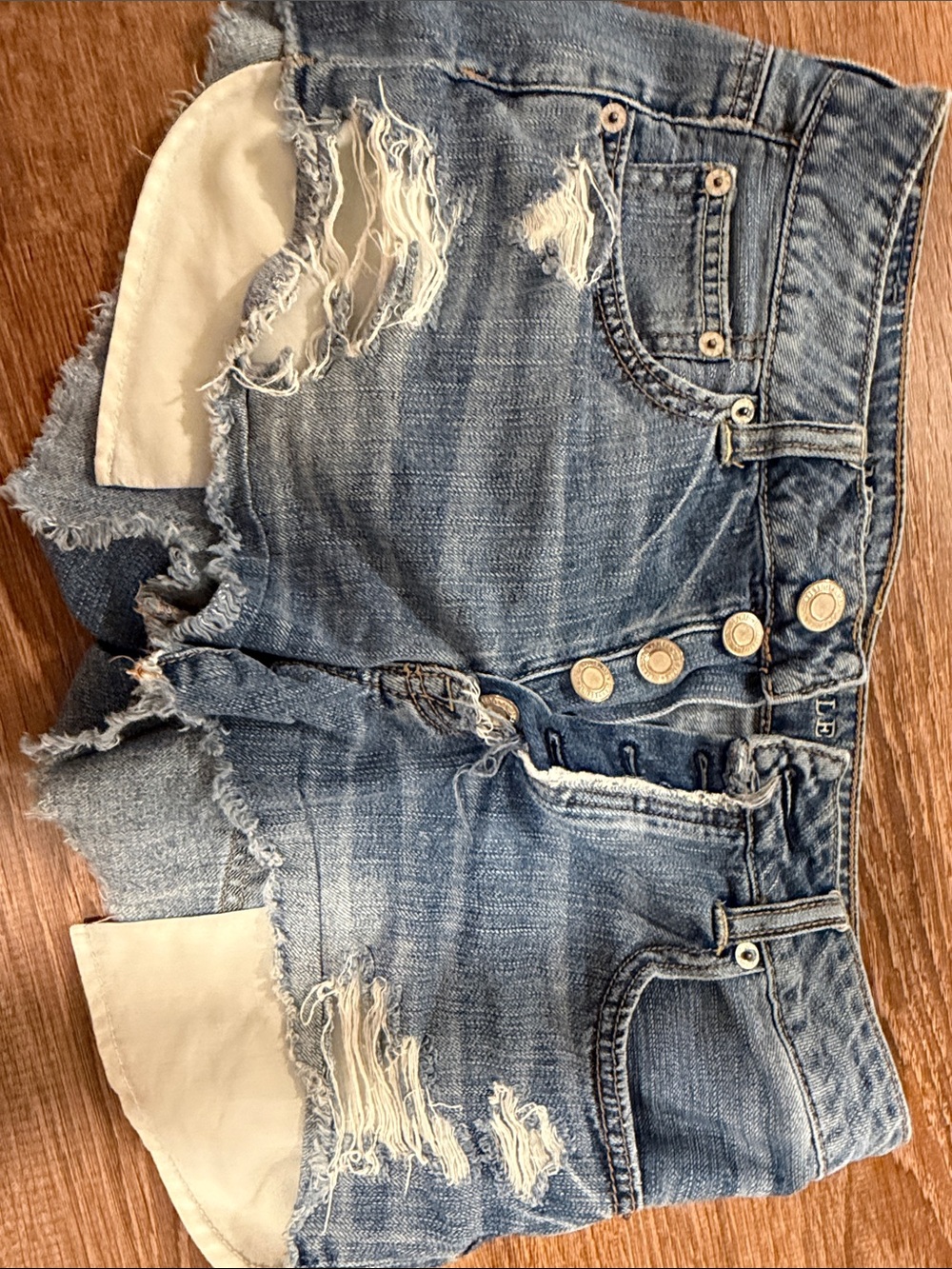 American Eagle Outfitters Distressed Light Blue Denim Button-Fly Shorts